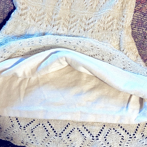 Cream/Ivory Crochet Sweater Dress w/ Cap Sleeves and Metallic Gold Threads - Picture 5 of 6